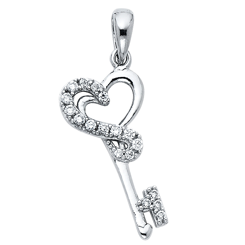 14k White Gold Infinity Skeleton Key to My Heart Pendant Eternal Clear CZ Charm