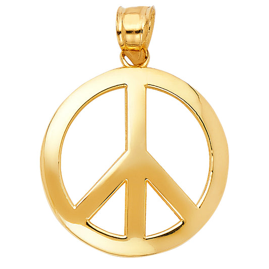 14k Yellow Gold Peace Sign Pendant Hippie Symbol Love Harmony Retro Charm