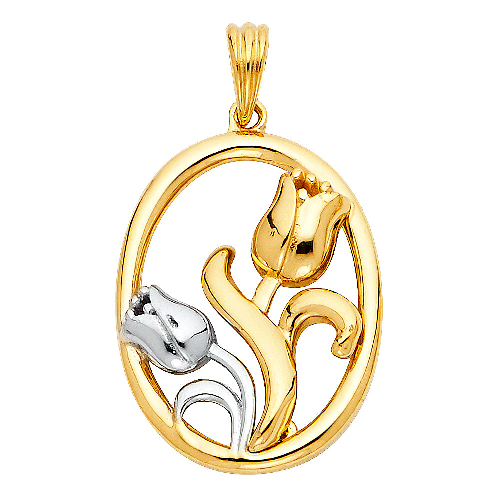 14k Yellow & White Gold Rose Pendant Flower Retro Vintage Love Fashion Charm