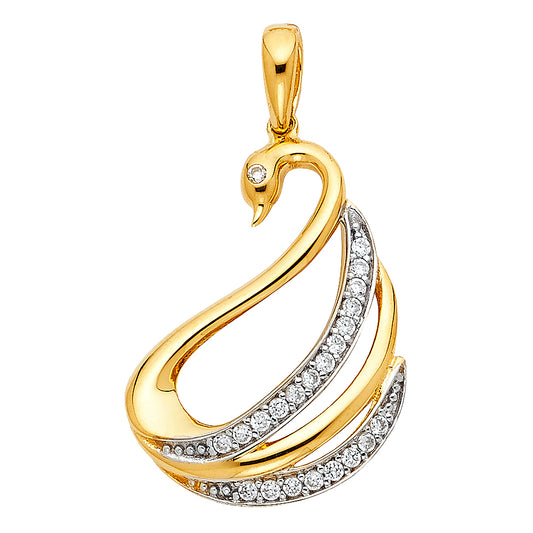 14k Yellow Gold White Beautiful Waterfowl Colorful Swan Pendant Love Grace Charm