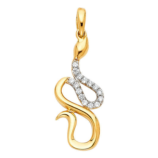 14k Yellow Gold Serpent Snake Pendant Slithery Slimy Viper Poisonous Charm
