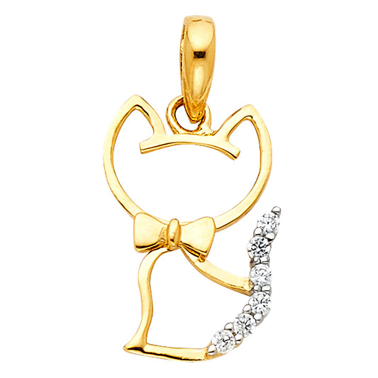 14k Yellow Gold Kitten House Cat Pendant I Love My Pussycat Cute Fashion Charm