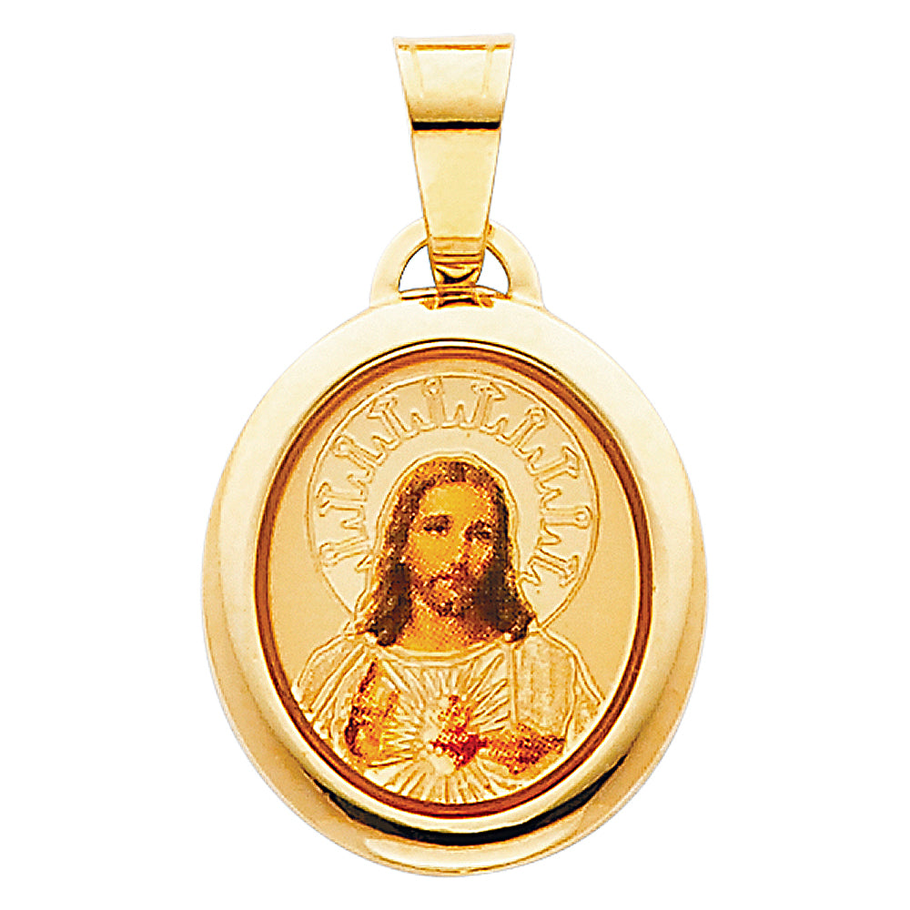 14k Yellow Gold Jesus Christ Pendant Medallion High Polish Shiny Heaven Charm