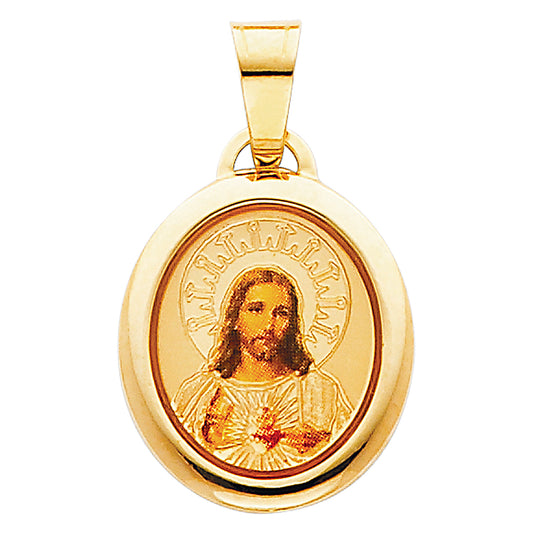 14k Yellow Gold Jesus Christ Pendant Medallion High Polish Shiny Heaven Charm