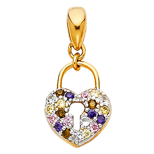 14k Yellow Gold You Hold the Keys to My Heart Heart with Key Hole Pendant Charm