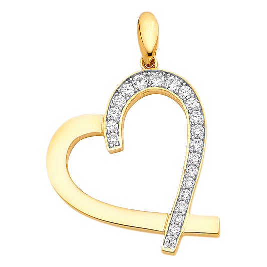 14k Yellow Gold Sparkling Design Inspirational Heart Pendant
