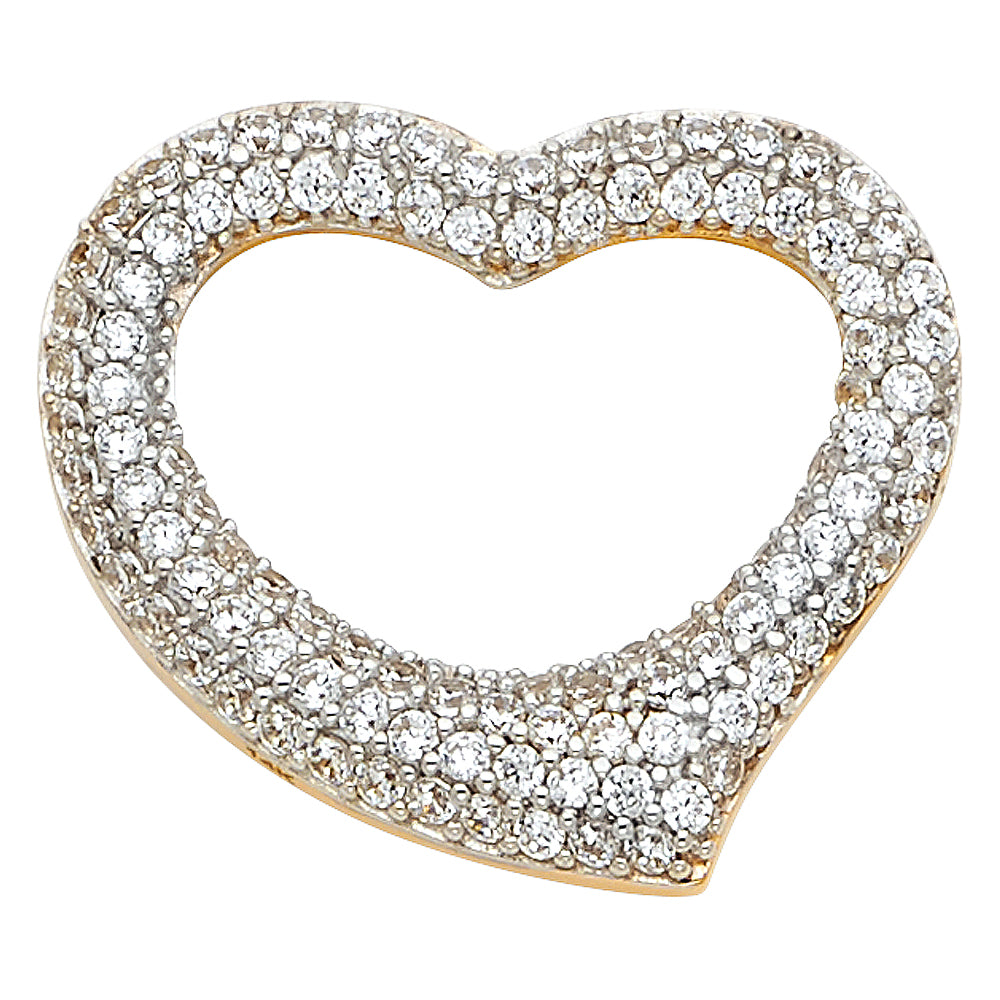 14k Yellow Gold Gorgeous Luxurious Sliding Heart Pendant Floating Clear CZ Charm