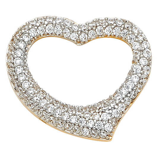 14k Yellow Gold Gorgeous Luxurious Sliding Heart Pendant Floating Clear CZ Charm
