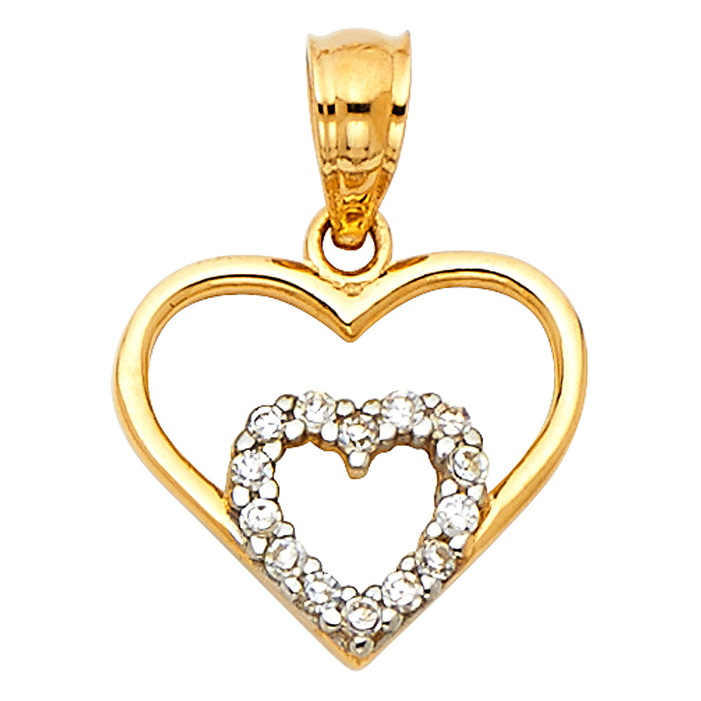 14k Yellow Gold Stylish Floating Sparkling Heart Pendant Charm