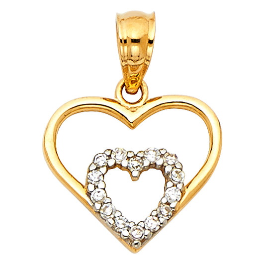 14k Yellow Gold Stylish Floating Sparkling Heart Pendant Charm