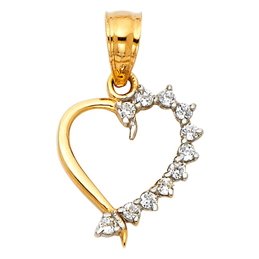 14k Yellow Gold Lightweight Design Elegant Fashion Heart Pendant Charm