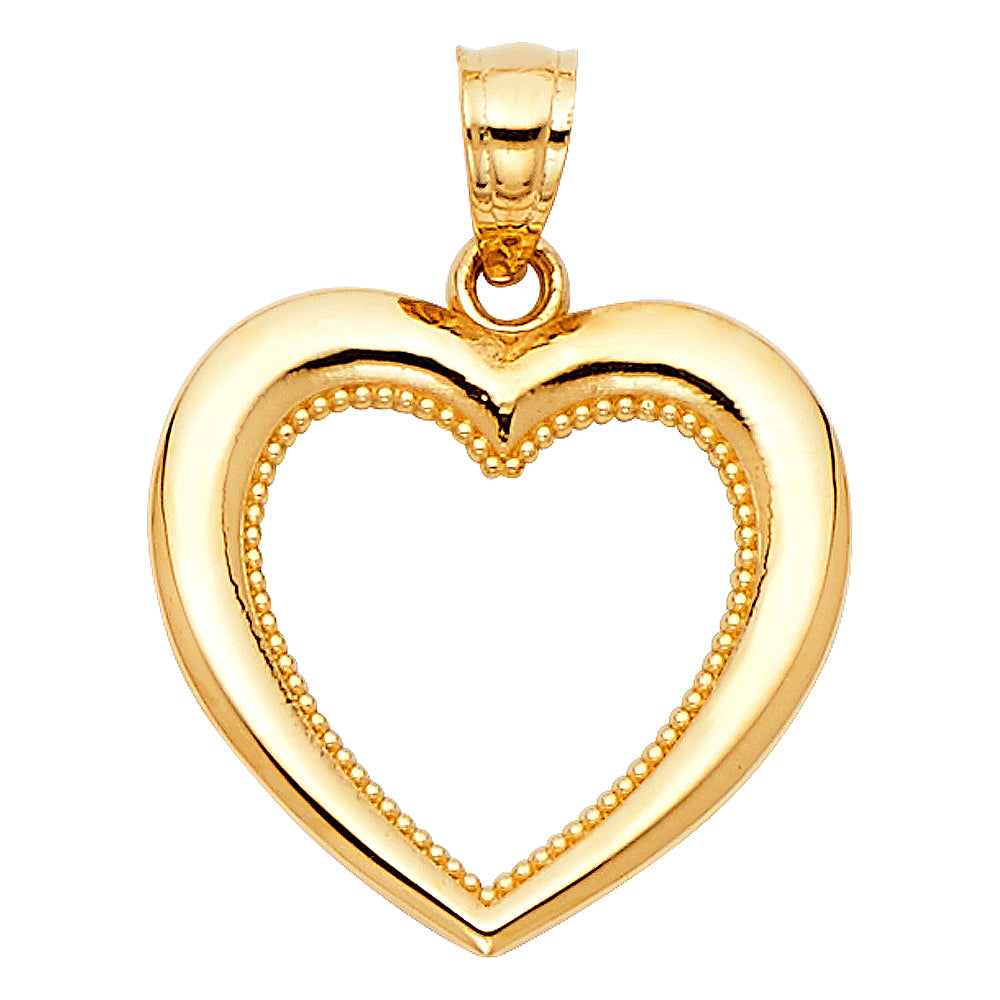 14k Yellow Gold Smooth Shiny Finish Milgrain Open Heart Pendant