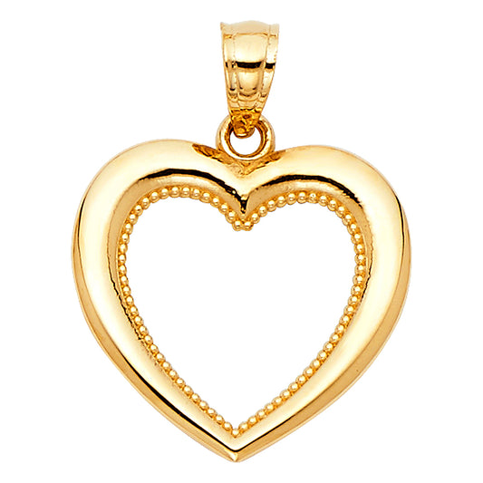 14k Yellow Gold Smooth Shiny Finish Milgrain Open Heart Pendant