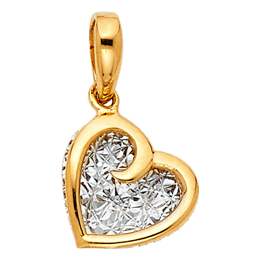 14k Two-Color Gold 3D Precision-Cut Sparkling Heart Pendant Charm
