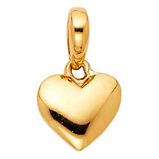 14k Yellow Gold Simple Smooth Design Puffed Heart Pendant Charm