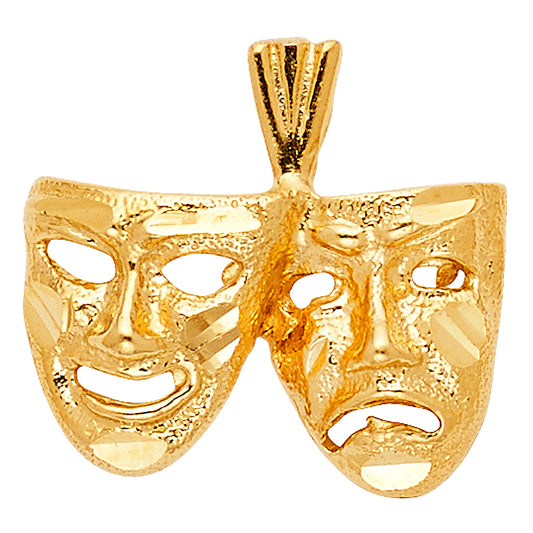 14k Yellow Gold Comedy Tragedy Masks Pendant Faces Happy Sad Theatre Charm