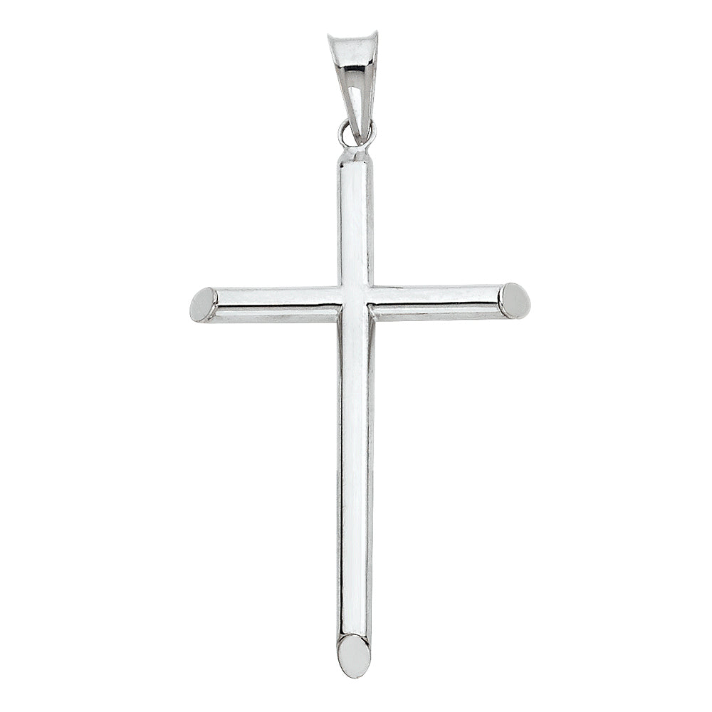 14k White Gold Traditional Rounded Cross Pendant Smooth Simple Designer Charm