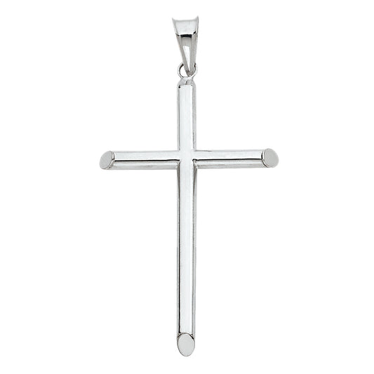 14k White Gold Traditional Rounded Cross Pendant Smooth Simple Designer Charm
