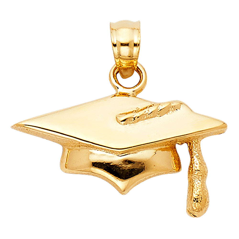 14k Yellow Gold Graduation Cap Pendant Educational Tassel Grad Mortarboard Charm