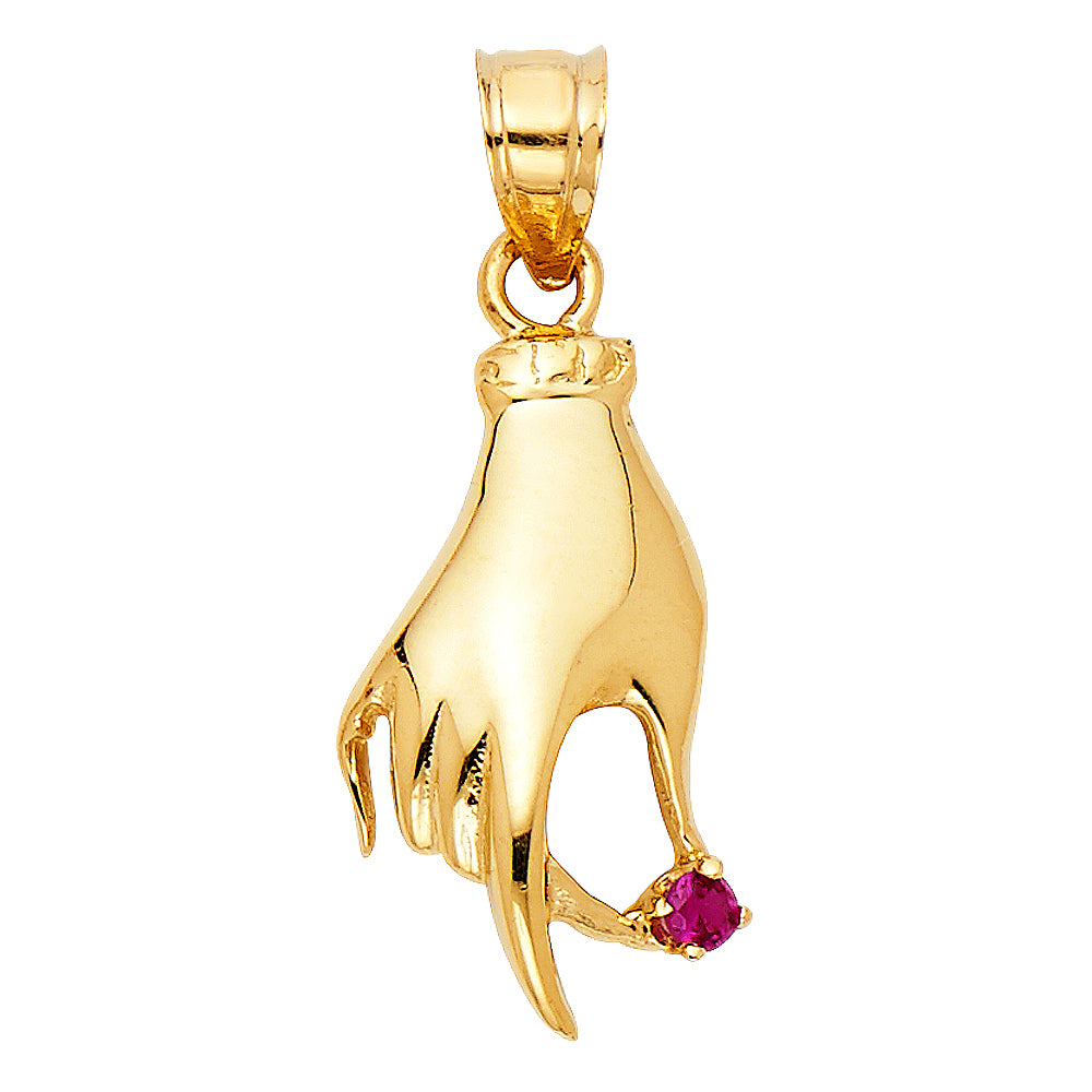 14k Yellow Gold Ornate Feminine Hand Pendant Fingers Delicate Dainty Charm