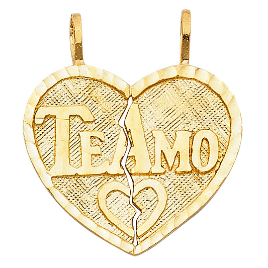 14k Yellow Gold Couples Hearts Te Amo Love Heart Pendant Break Apart Charm