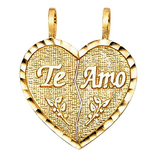 14k Yellow Gold Breakable Heart Te Amo My Love Pendant Someone Special Charm