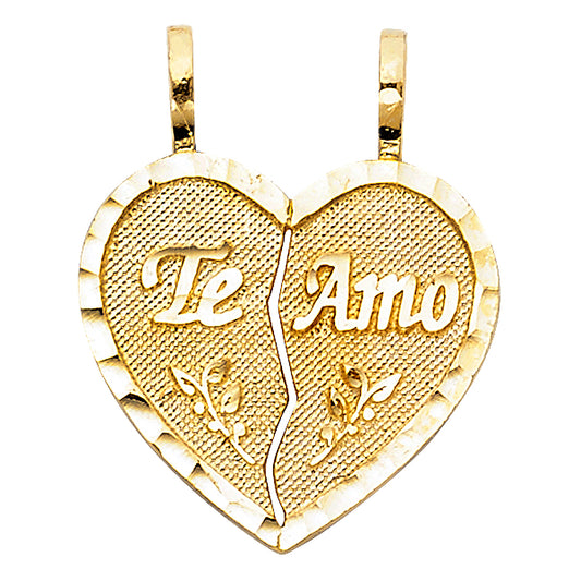 14k Yellow Gold Special Break Apart Heart Te Amo I Love You Pendant Charm