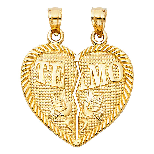 14k Yellow Gold Love Birds Separating Hearts Te Amo I Love You Pendant Charm