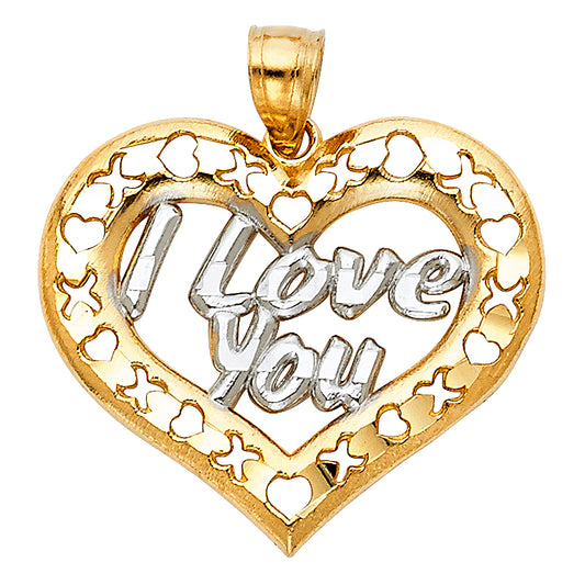 14k Yellow Gold Hugs and Kisses I Love You Heart Pendant Anniversary Wife Charm