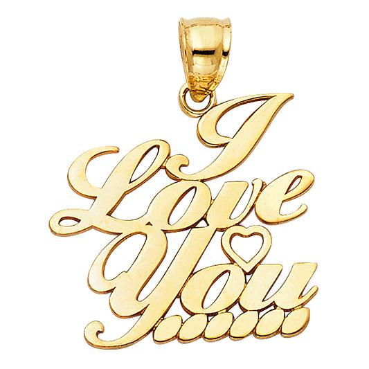 14k Yellow Gold I Love You Script Pendant Promise Heart Anniversary Gift Charm