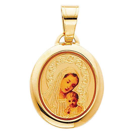 14k Yellow Gold Blessed Virgin Mary and Baby Jesus Pendant Miracle Charm