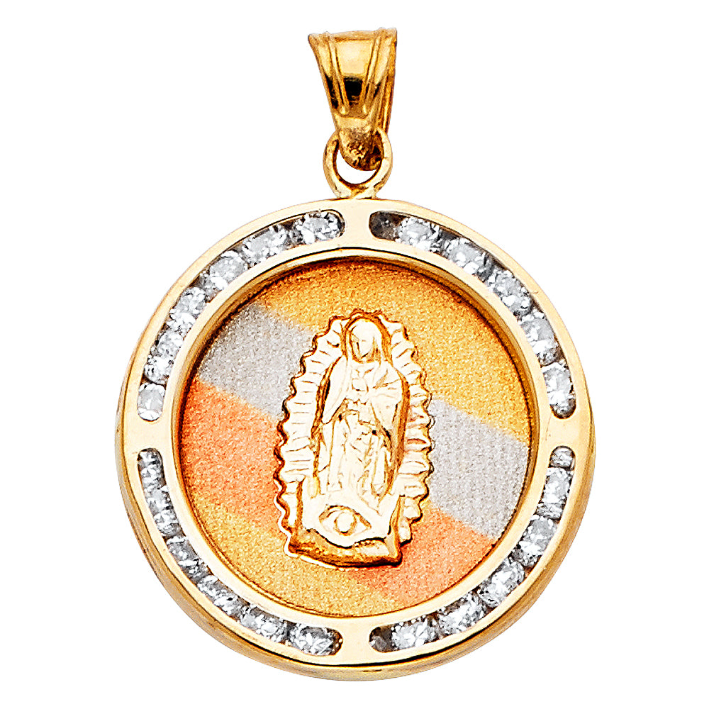 14k Yellow Gold Lady of Guadalupe Pendant Jesus Christ Studded Polished Charm
