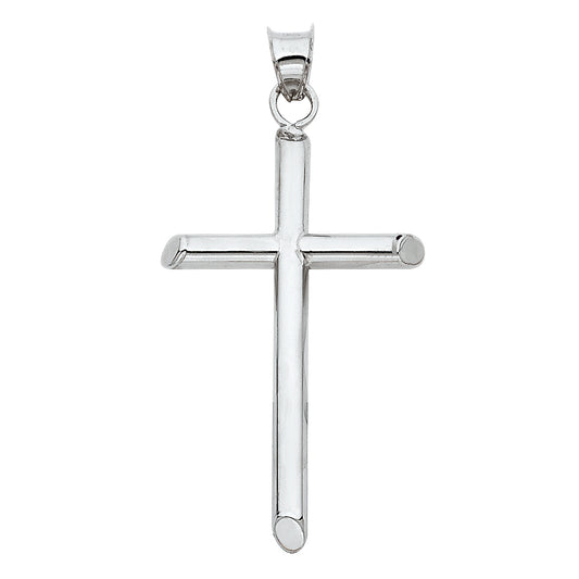 14k White Gold High Polish Cross Pendant Shiny Christian Faith Love Charm