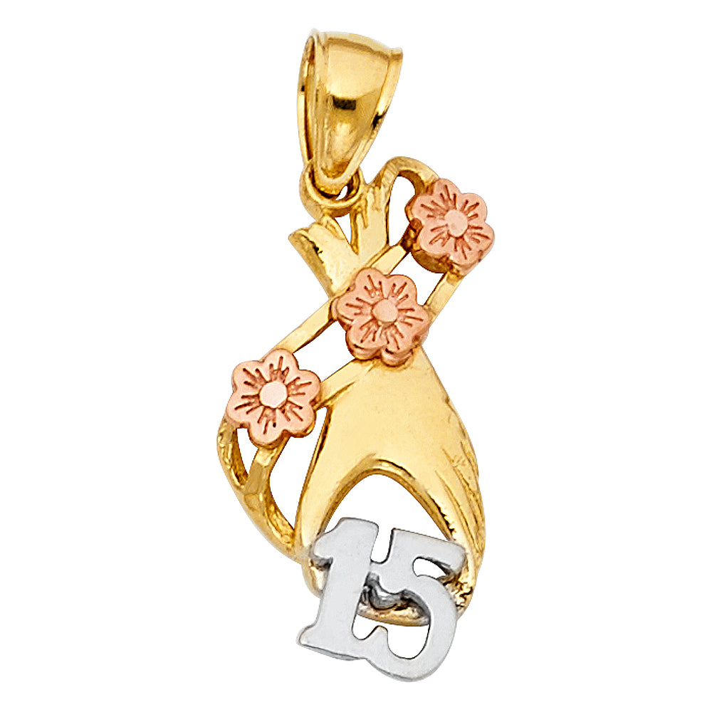 14k Two-Color Gold Gift for Girls Quinceanera Sweet 15 Quinceanera Gift Pendant