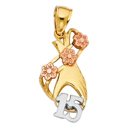 14k Two-Color Gold Gift for Girls Quinceanera Sweet 15 Quinceanera Gift Pendant