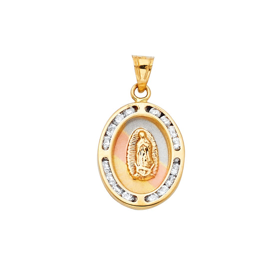 14k Yellow Gold Our Lady of Guadalupe Pendant Mexican Catholic Christian Charm