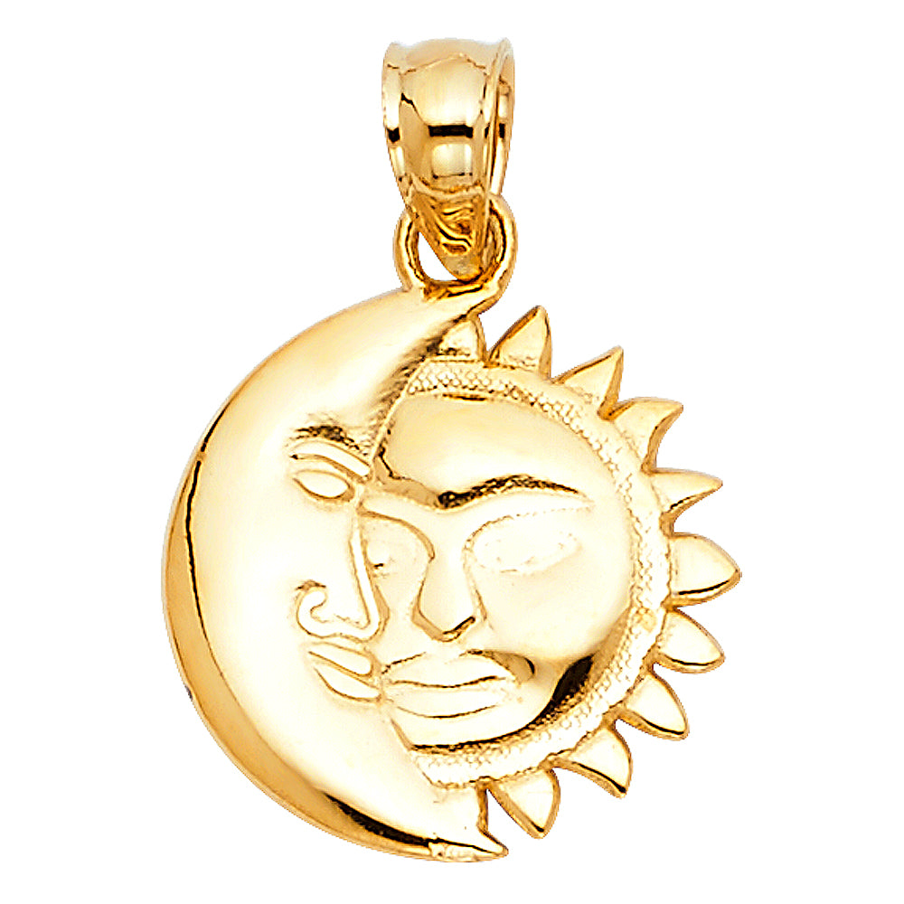 14k Tri-Color Gold Sun and Moon Pendant Celestial Mystic Horoscope Charm