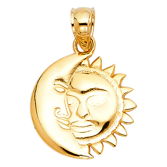 14k Tri-Color Gold Sun and Moon Pendant Celestial Mystic Horoscope Charm