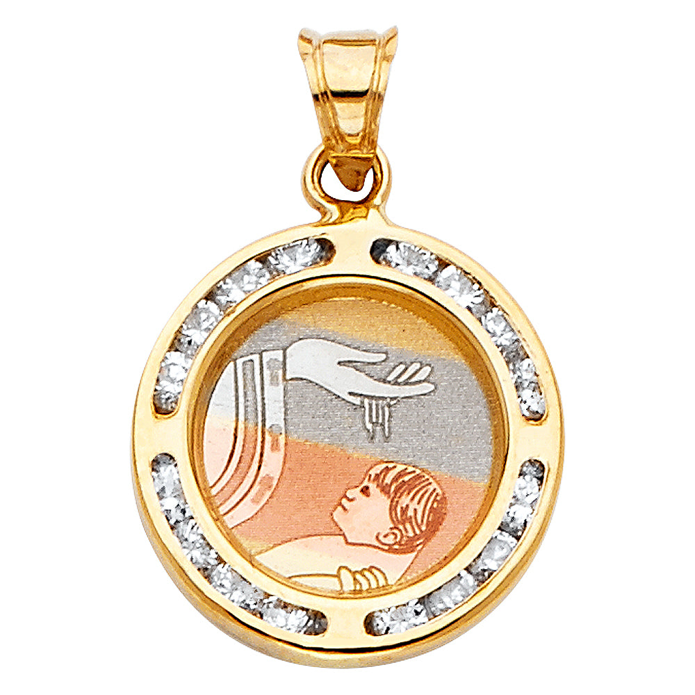 14k Yellow Gold Baptismal Medallion Pendant Baptism Sacrament Catholic Charm