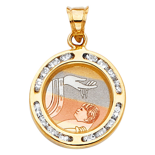14k Yellow Gold Baptismal Medallion Pendant Baptism Sacrament Catholic Charm