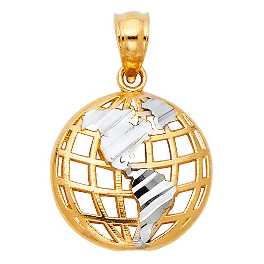 14k Two-Color Gold Globe Pendant World Planet Earth Space Travelers Charm
