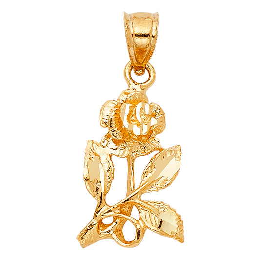 14k Yellow Gold Elegant Vintage Rose Pendant Flower Garden Nature Bloom Charm