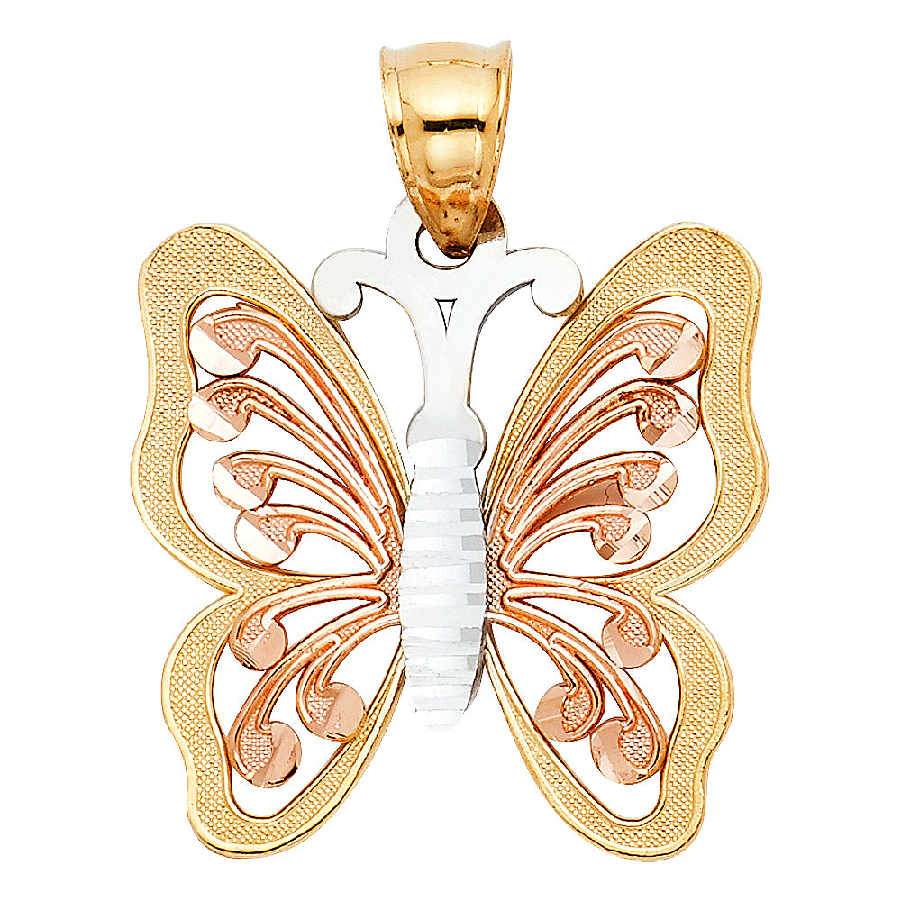 14k Tri-Color Gold Spiritual Insect Monarch Butterfly Pendant Charm