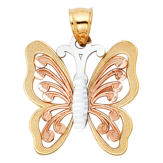 14k Tri-Color Gold Spiritual Insect Monarch Butterfly Pendant Charm