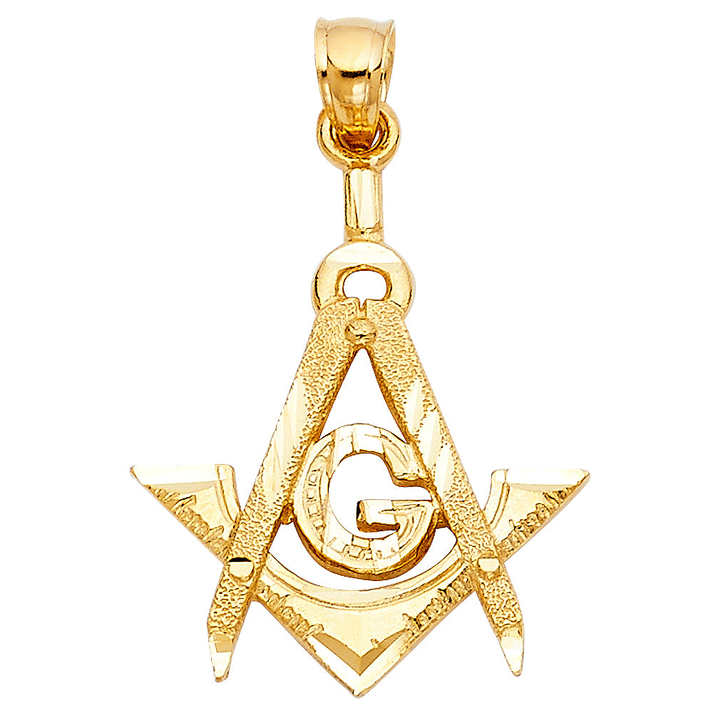 14k Yellow Gold Freemason Pendant Letter G Masonry Symbol Good Geometry Charm