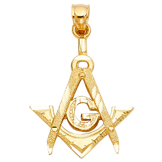 14k Yellow Gold Freemason Pendant Letter G Masonry Symbol Good Geometry Charm