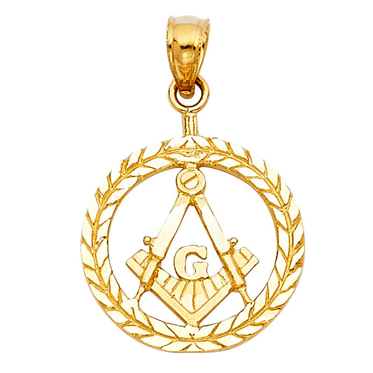 14k Yellow Gold Vintage Freemason Symbol Pendant God Geometry Sign Charm