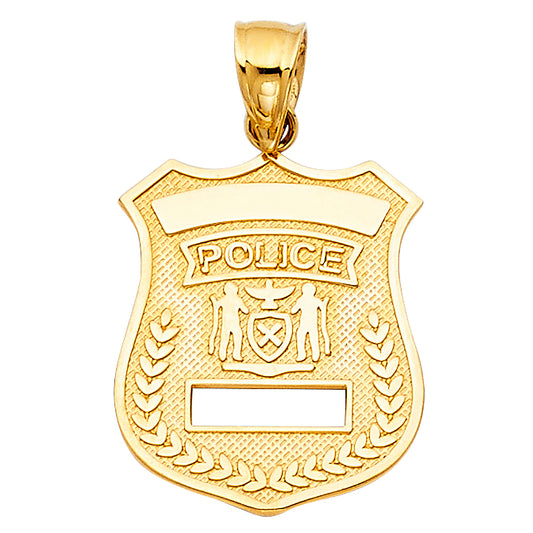 14k Yellow Gold Classic Police Badge Pendant Officer Lieutenant Chief Charm