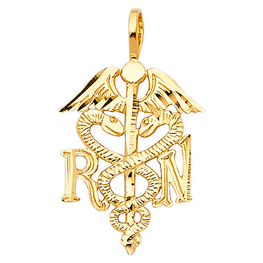 14k Yellow Gold Medical Service Pendant RN Registered Nurse Serpents Charm