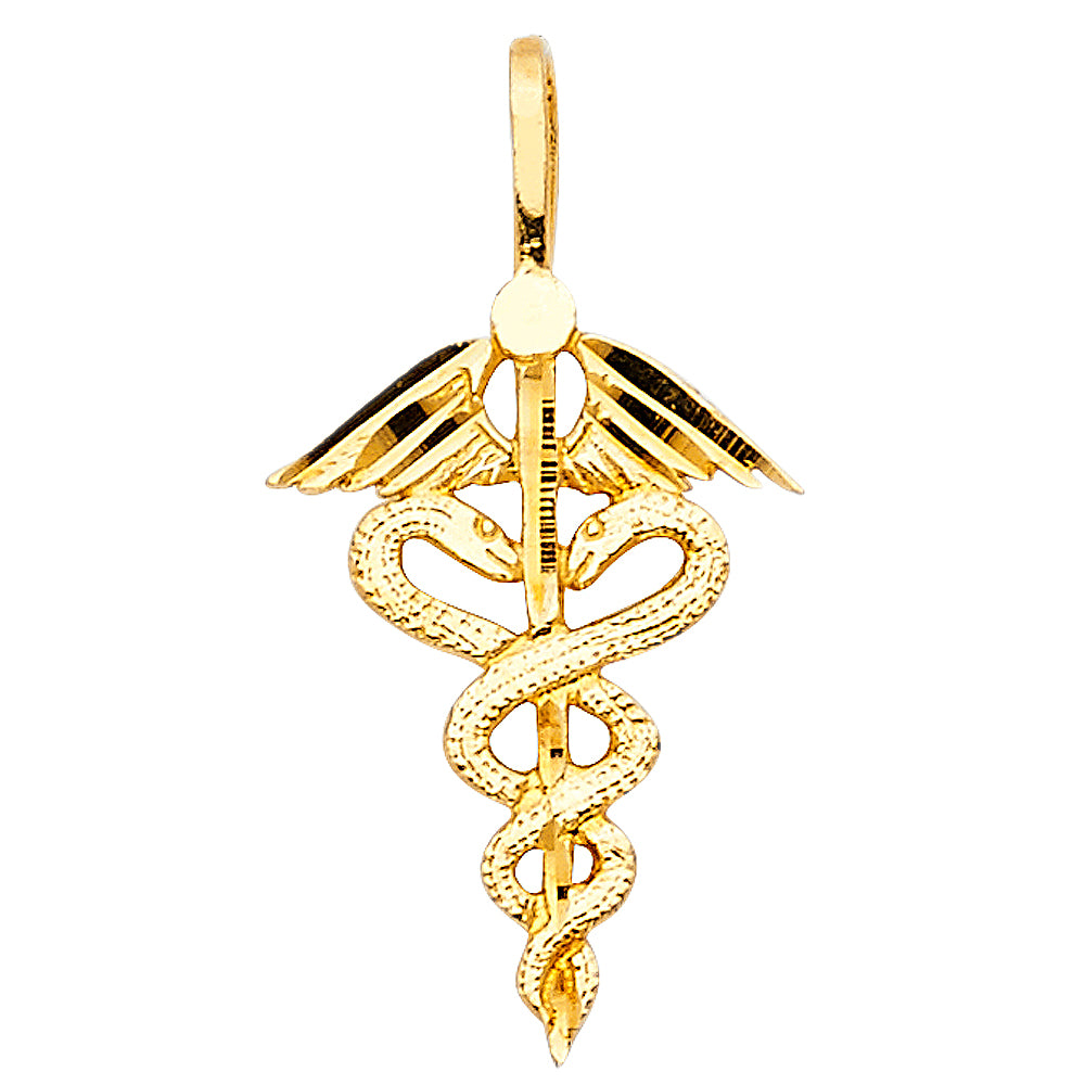 14k Yellow Gold Medical Service Pendant Serpents Snakes Wings Hospital Charm